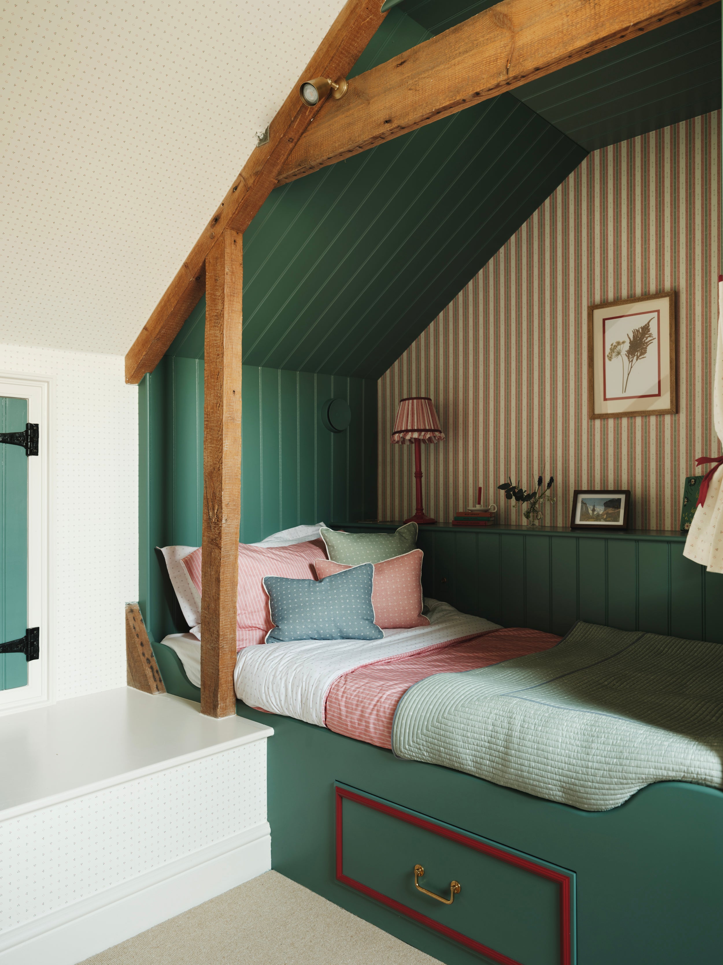 Minni Ticking Bedding Set - Soft Red