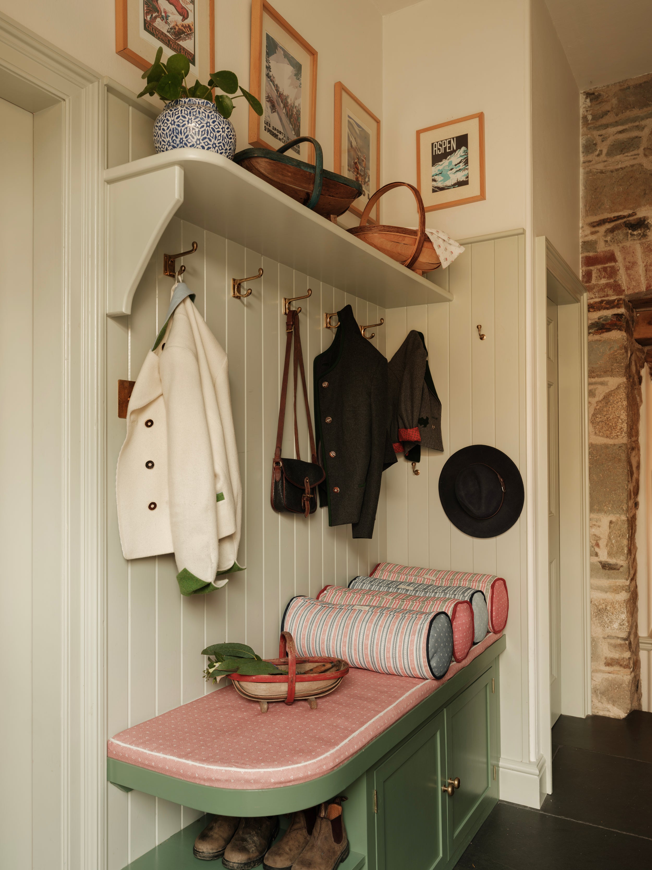 Landhaus Bolster Cushion - Alpine Green and Raspberry Red