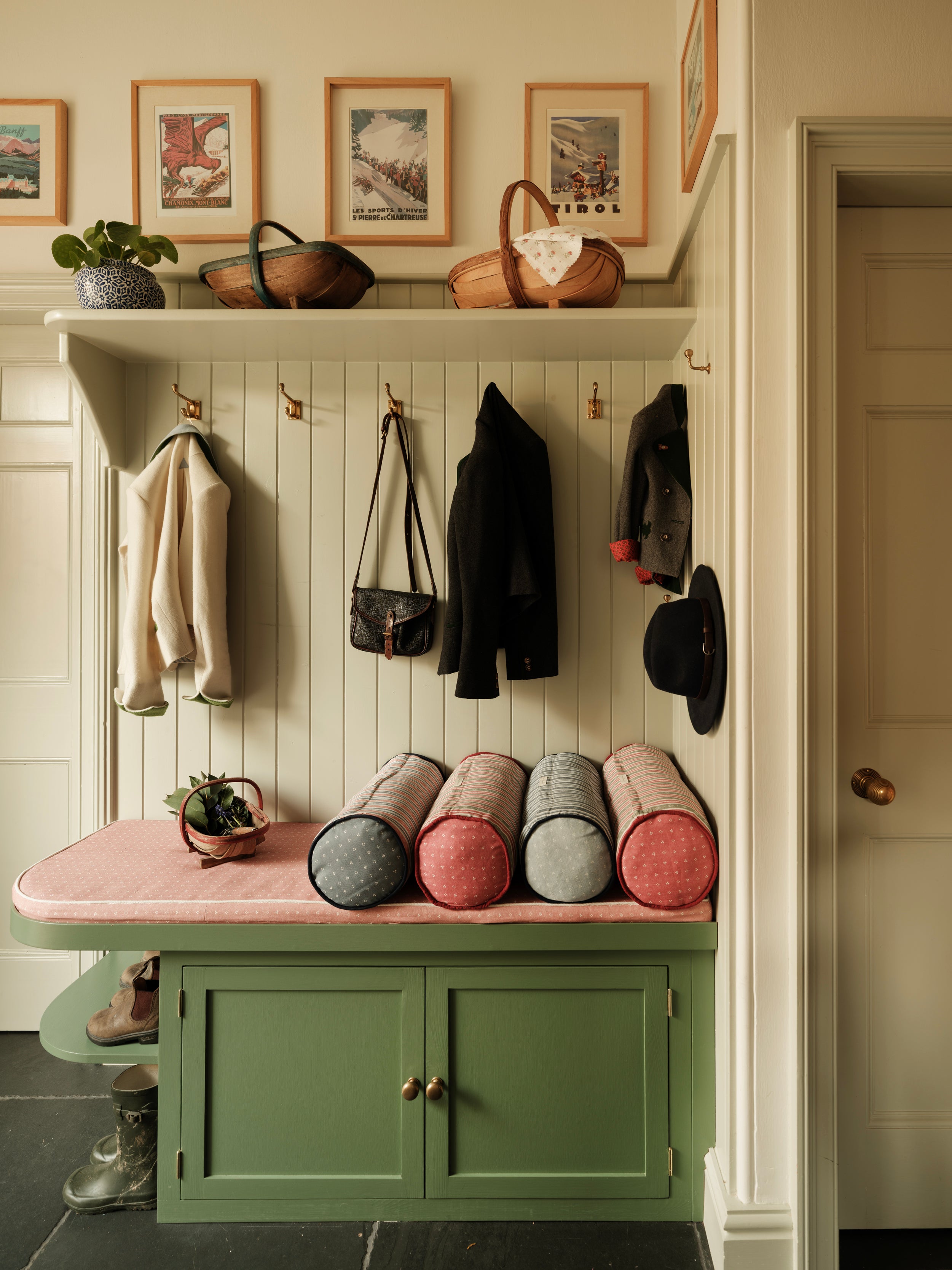 Landhaus Bolster Cushion - Alpine Green and Raspberry Red