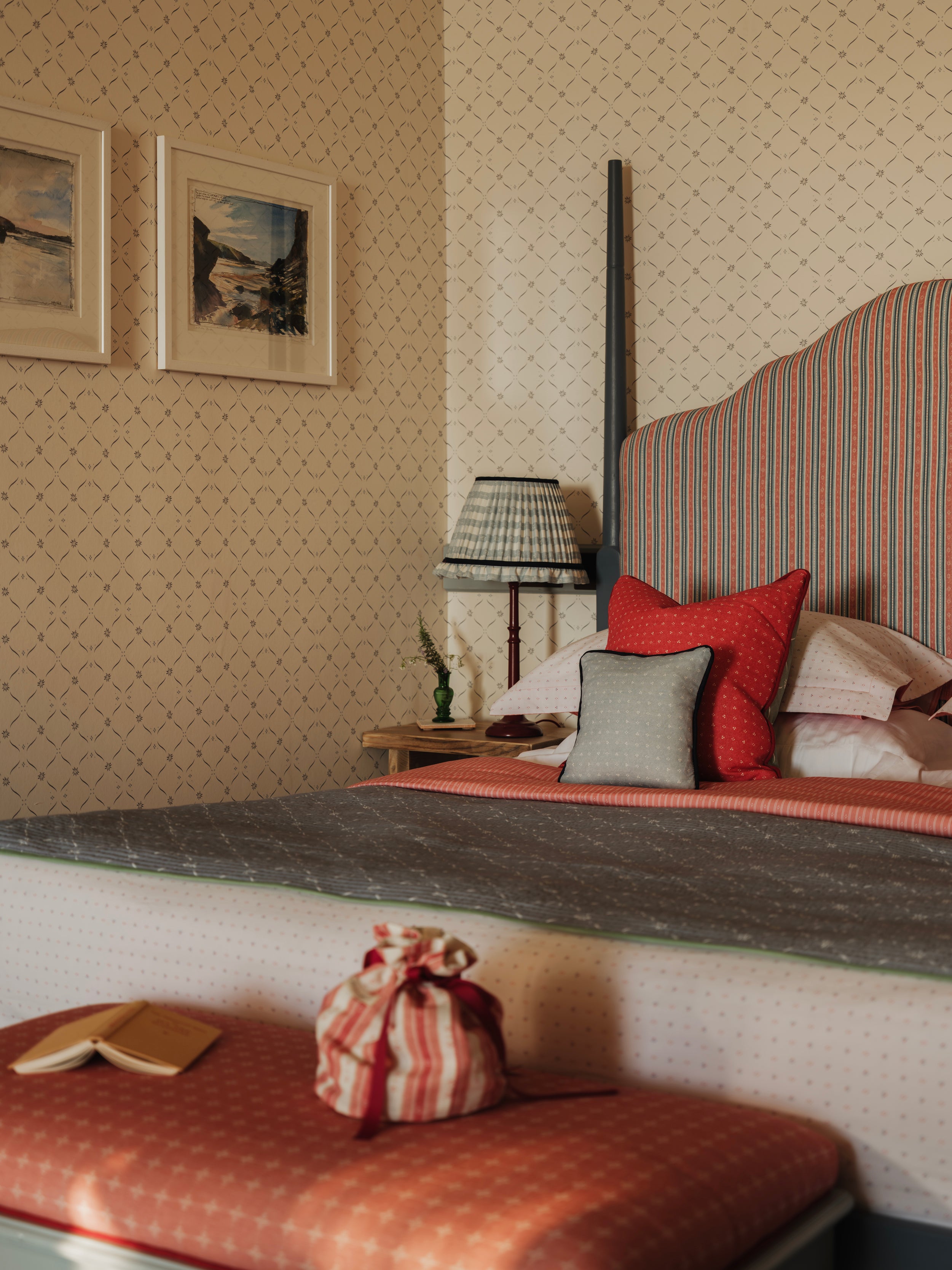 Edelweiss Trellis Wallpaper - Loden and Bryony Blue on White